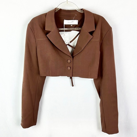 BERSHKA |🤎 Chocolate Brown Open-Back Cropped Co-Ord Blazer Top ✨NWT!✨ - Picture 3 of 12